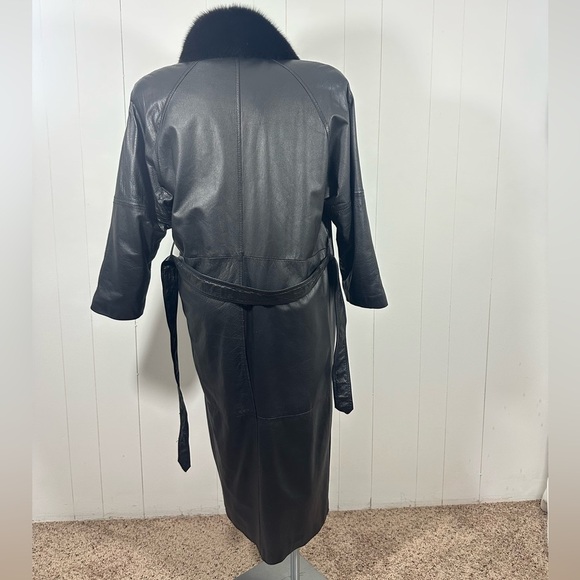 VTG Katie Full Length Womens Sz M Soft Leather Coat With Fox Lined Collar Belted - Picture 15 of 16